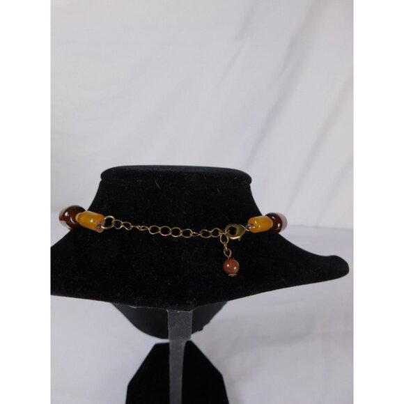 Vintage Beaded Pendant Necklace Boho Geometric Gold Tone Adjustable Statement Je - Picture 4 of 6